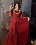 Exclusive Dark Red Soft Georgette Sequence Work Anarkali Gown With Dupatta
