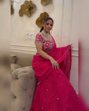 Ready To Wear Blue , Orange & Pink Soft Georgette Embroidery Work Lehenga Saree With Blouse