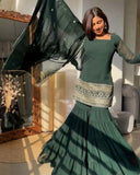 Ready To Wear Wine , Blue , Purple & Green Soft Georgette Sequence Work Gharara Suit With Dupatta