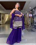 Ready To Wear Blue Soft Georgette Embroidery Work Gharara Suit With Dupatta