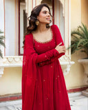 Ready To Wear Hot Red Soft Georgette Sequence Work Anarkali Suit With Dupatta