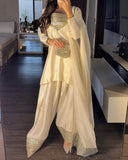 Ready To Wear White Chinon Silk Embroidery Work Farshi Suit With Dupatta