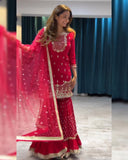 Exclusive Pink Soft Georgette Embroidery Work Gharara Suit With Dupatta