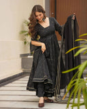 Ready To Wear Black Georgette Thread Work Anarkali Suit With Dupatta