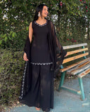 Ready To Wear Black & Yellow  Soft Georgette Embroidery Work Sharara Suit With Dupatta