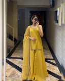 Ready To Wear Black & Yellow  Soft Georgette Embroidery Work Sharara Suit With Dupatta