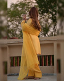 Ready To Wear Yellow & White Soft Georgette Hand Work Farshi Suit With Dupatta