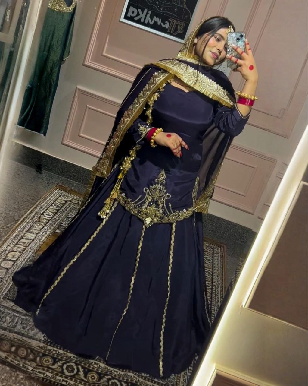 Ready To Wear Neavy Blue Crep Silk Embroidery Work Sharara Suit With Dupatta