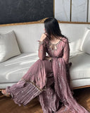 Ready To Wear Mauve Pink Soft Georgette Embroidery Work Palazo Suit With Dupatta
