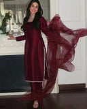 Ready To Wear Magenta Jimmy Silk Sequence Work Pant Suit With Dupatta