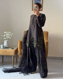 Ready To Wear Black Crep Silk Embroidery Work Farshi Suit With Dupatta