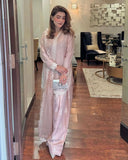 Ready To Wear Peach Pink Crep Silk Embroidery Work Farshi Suit With Dupatta
