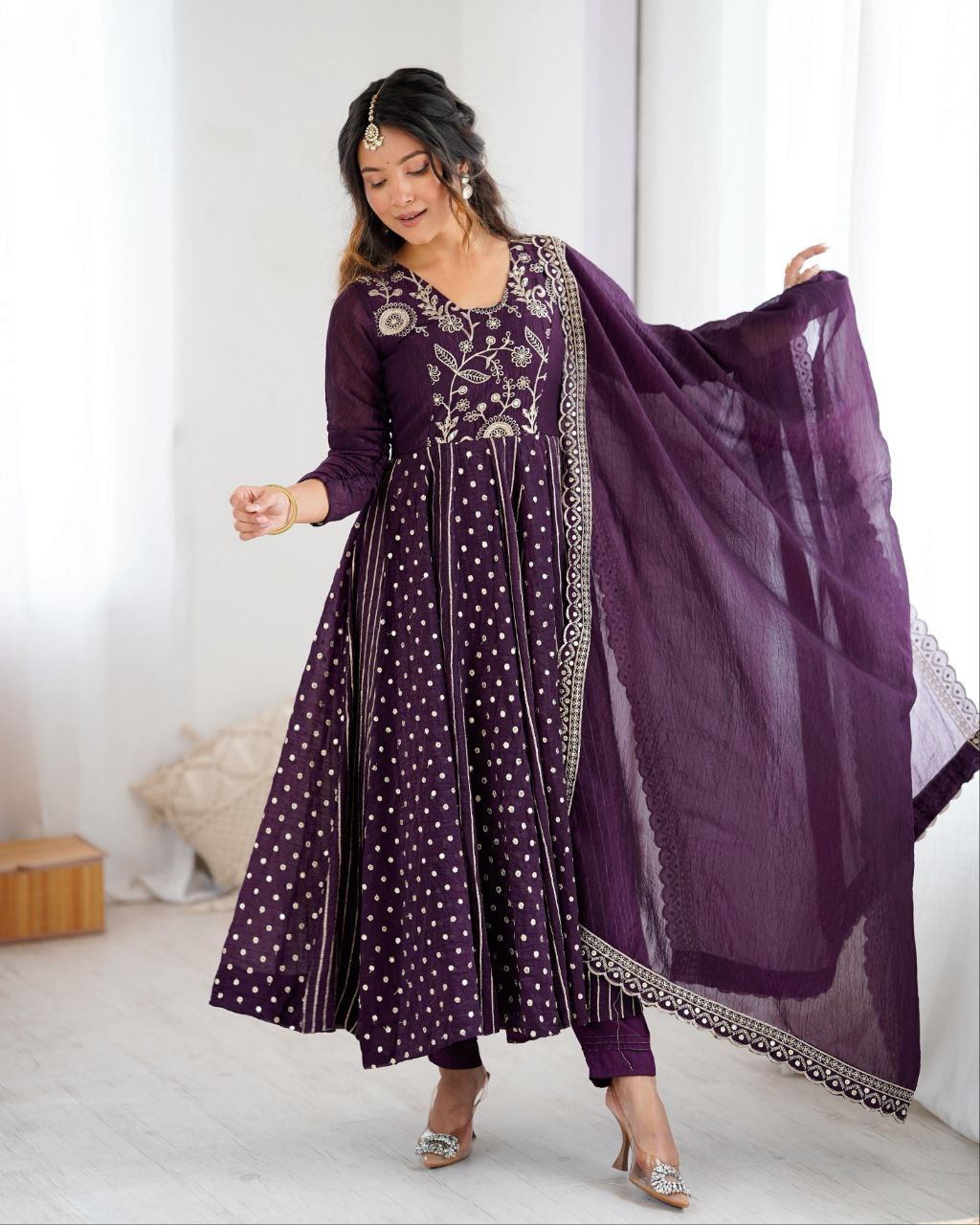 Exclusive Silk Embroidery Work Anarkali Suit With Dupatta