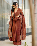 Ready To Wear Lavender & Brown Silk Embroidery Work Anarkali Suit With Dupatta
