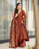 Ready To Wear Lavender & Brown Silk Embroidery Work Anarkali Suit With Dupatta