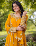 Ready To Wear Maroon & Yellow Soft Georgette Sequence Work Anarkali Gown With Dupatta