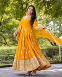 Ready To Wear Maroon & Yellow Soft Georgette Sequence Work Anarkali Gown With Dupatta