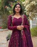 Ready To Wear Rama & Maroon Silk Embroidery Work Anarkali Suit With Dupatta