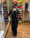 Ready To Wear Black & Purple Chinon Silk Embroidery Work Saree With Blouse And Koti