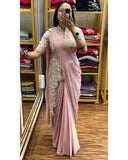 Ready To Wear Baby Pink Chinon Silk Embroidery Work Saree With Blouse
