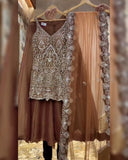Ready To Wear Onion & Copper Georgette Embroidery Work Sharara Suit With Dupatta