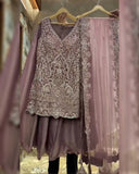 Ready To Wear Onion & Copper Georgette Embroidery Work Sharara Suit With Dupatta
