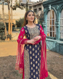 Ready To Wear Blue Soft Georgette Embroidery Work Pakistani Suit With Dupatta