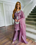 Ready To Wear Onion Pink Silk Hand Work Farshi Suit With Dupatta