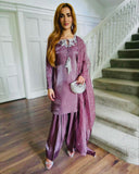 Ready To Wear Onion Pink Silk Hand Work Farshi Suit With Dupatta