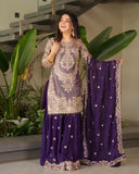 Exclusive Red & Purple Soft Georgette Sequence Work Sharara Suit With Dupatta