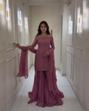 Ready To Wear Maroon , Purple , Pink & Blue Georgette Sequence Work Gharara Suit With Dupatta