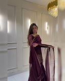 Ready To Wear Wine Soft Georgette Thread Work Gharara Suit With Dupatta