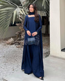 Ready To Wear Neavy Blue Crep Silk Embroidery Work Farshi Suit With Dupatta