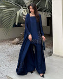 Ready To Wear Neavy Blue Crep Silk Embroidery Work Farshi Suit With Dupatta