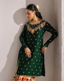 Ready To Wear Green And Floral Soft Georgette Sharara Suit With Dupatta