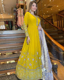 Georgette Yellow Faux Georgette Embroidery Work Anarkali Suit With Dupatta