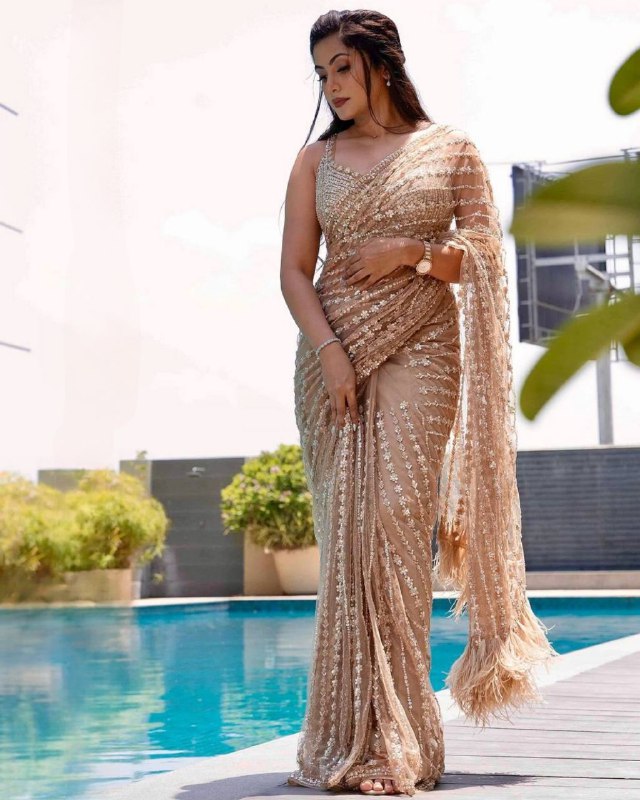 Georgette Butterfly Mono Net Sequence Work Saree With Blouse