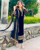 Royal Blue Micro Velvet Embroidered Pakistani Suit with Dupatta