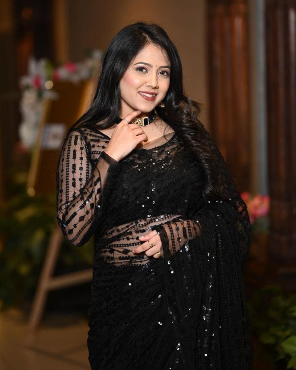 Gorgeous Black Mono Net Embroidery Work Saree With Blouse