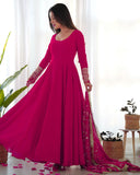 Gorgeous Pink Faux Georgette Emrboidery Work Anarkali Gown With Dupatta