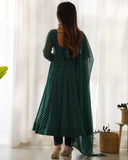 Gorgeous Bottal Green Pure Georgette Leheriya Print Anarkali Gown With Dupatta