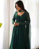 Gorgeous Bottal Green Pure Georgette Leheriya Print Anarkali Gown With Dupatta