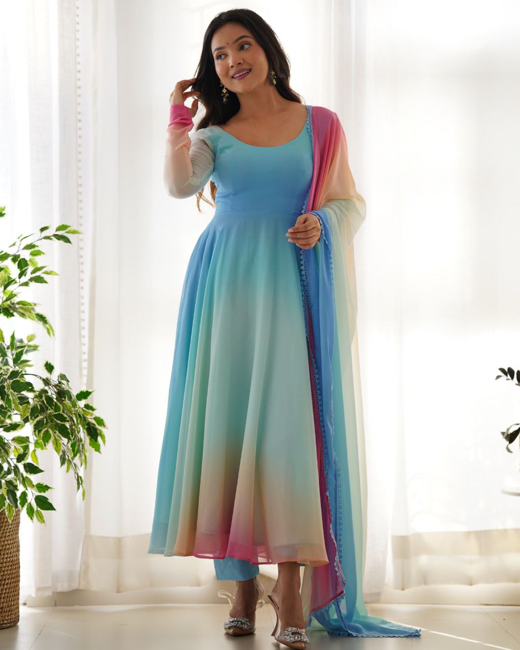 Gorgeous Multi Color Pure Georgette Colorful Padding Anarkali Suit With Dupatta