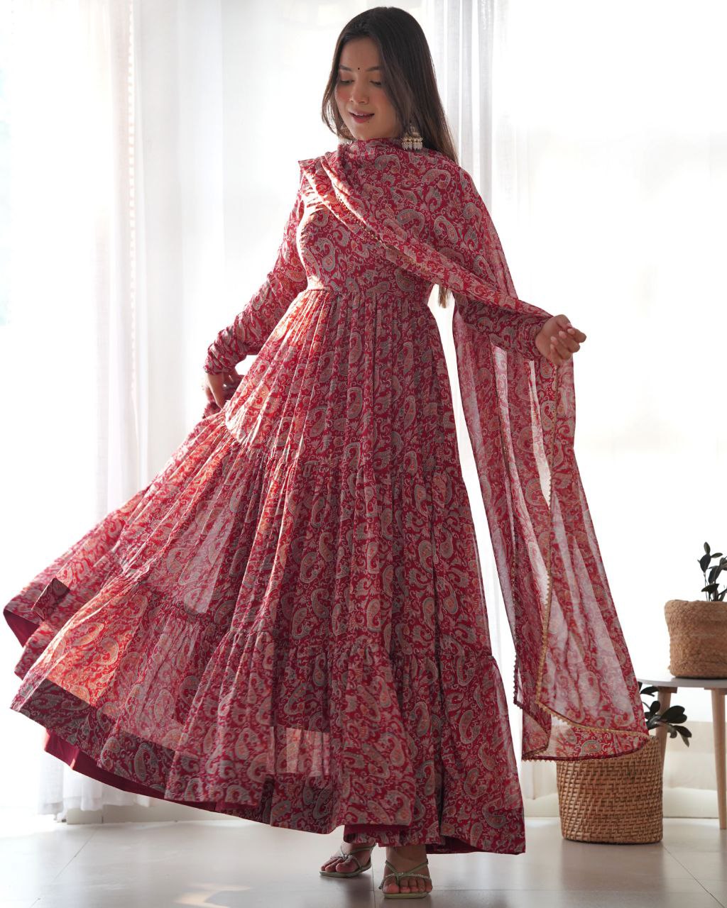 Gorgeous Fox Georgette Kalamkari Print Anarkali Gown With Dupatta