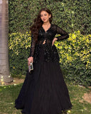 Gorgeous Black Pure Georgette Embroidery Work Lehenga With Shrug