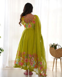 Ready To Wear Soft Organza Silk Floral Print And Hand Work Anarkali Suit With Dupatta