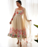 Ready To Wear Soft Organza Silk Floral Print And Hand Work Anarkali Suit With Dupatta