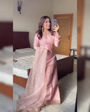 Ready To Wear Baby Pink Satin Silk Embroidery Work Sharara Suit With Dupatta