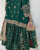 Ready To Wear Dark Green Chinon Silk Embroidery Work Gharara Suit With Dupatta