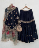 Ready To Wear Black Chinon Silk Embroidery Work Gharara Suit With Dupatta